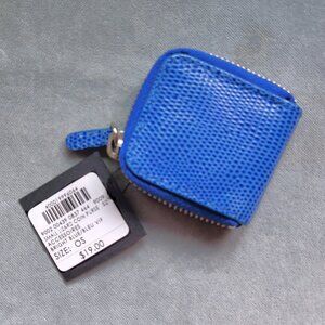 NEW Adorable Club Monaco Bright Blue Lizard Print Leather Petite Coin Purse NWT